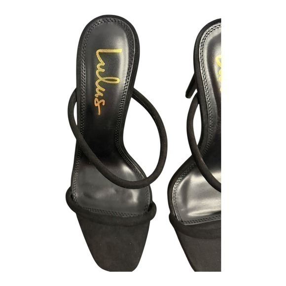 NIB Lulus Theyaa Black Faux Suede Square Toe High Heel Sandals Size 8 - Picture 5 of 9
